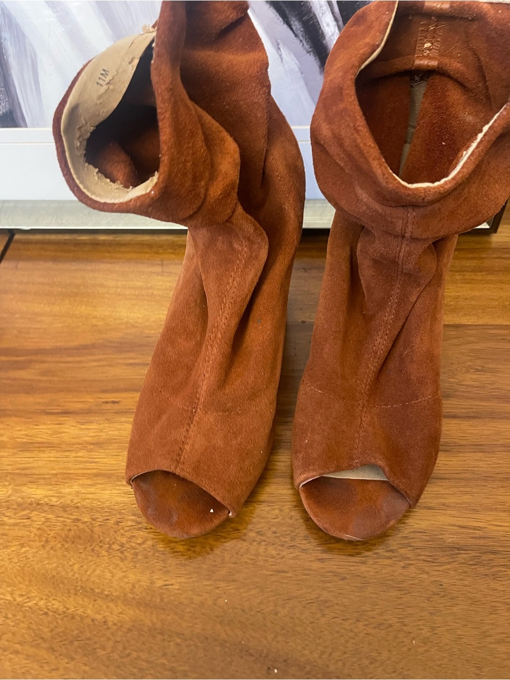 Nine West Rust Suede Open-Toe Heeled Booties